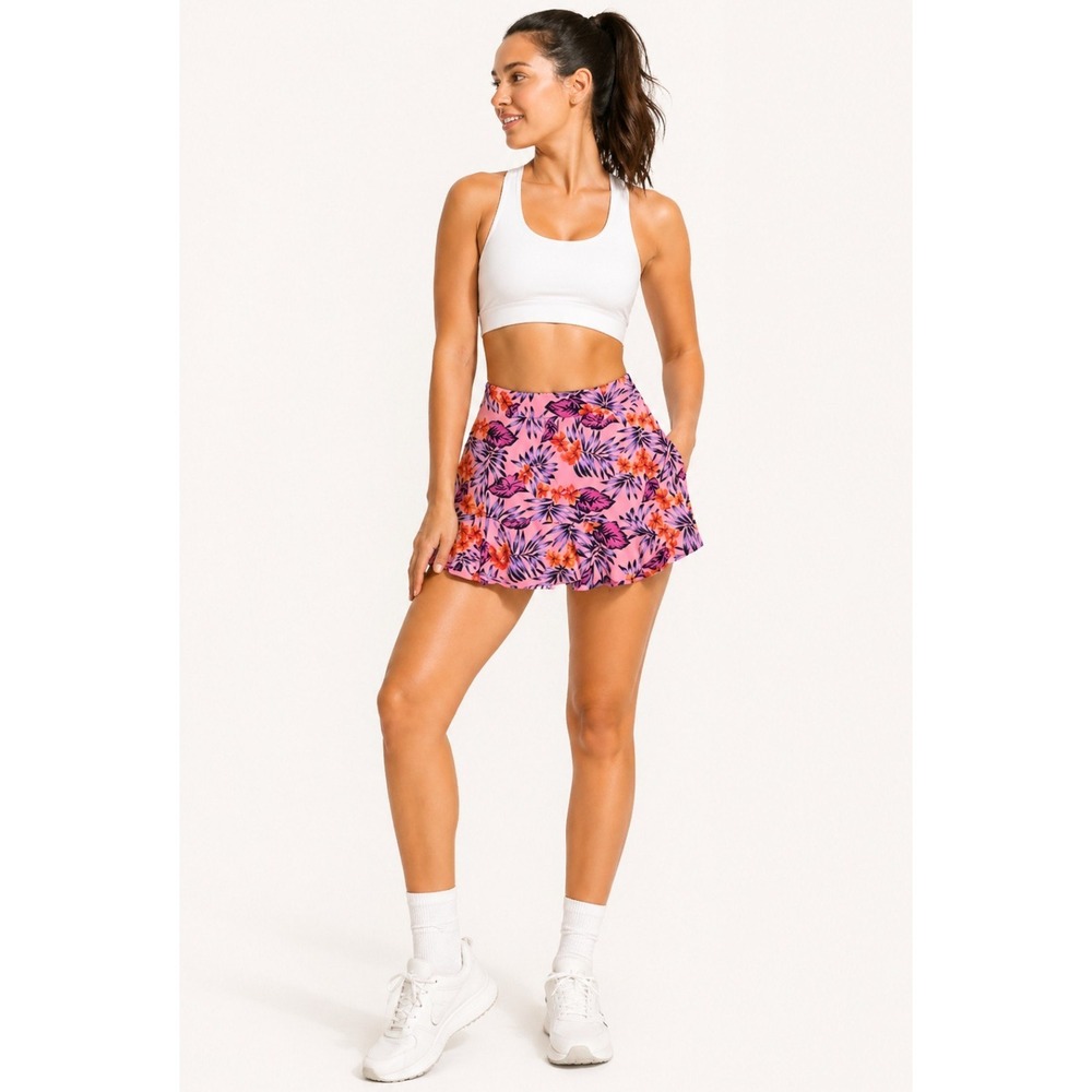 Tommy‎ Bahama Golf Womens Medium Pink Floral Ruffle Tropical Preppy Skirt Skort